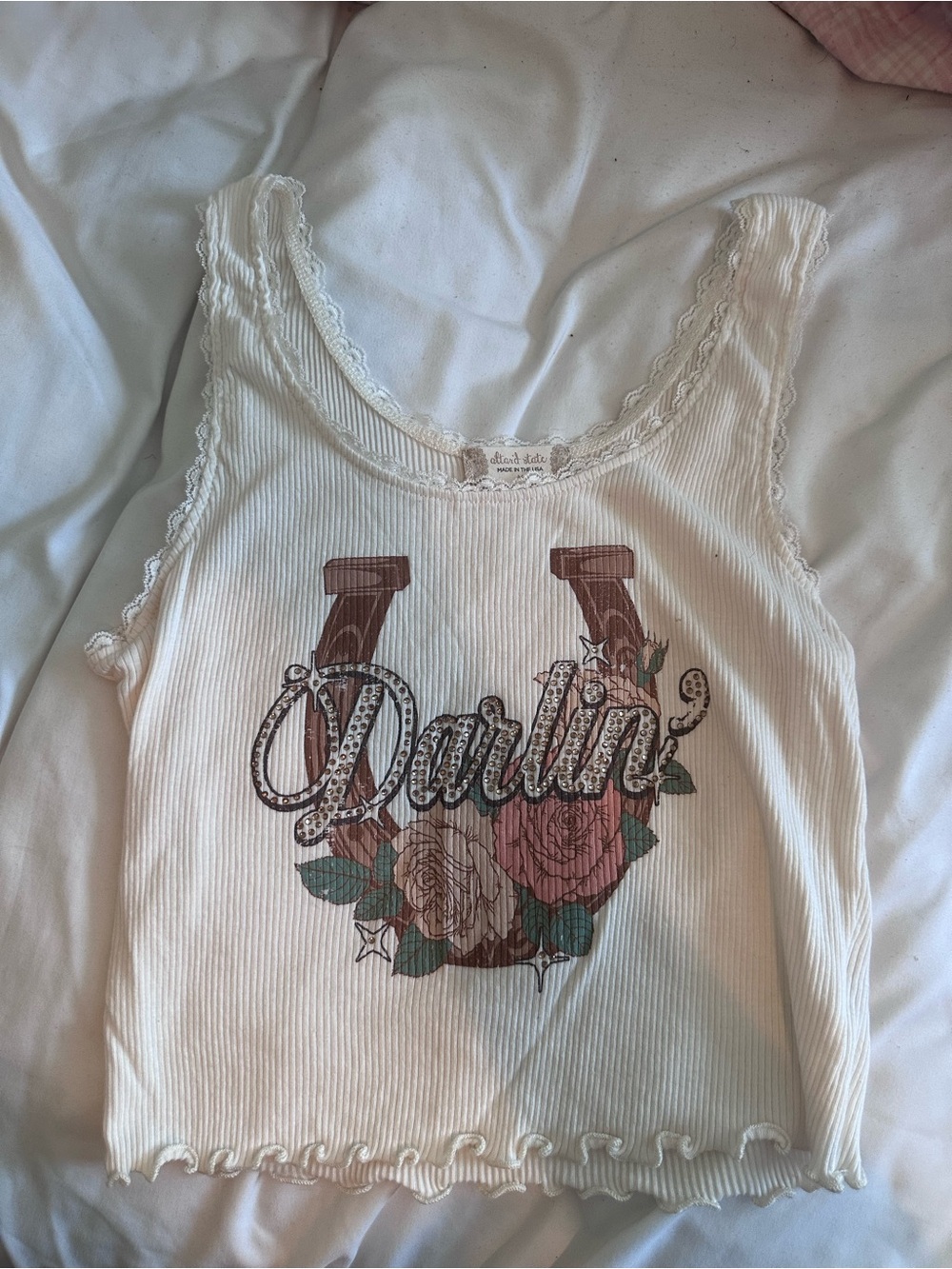 Altar'd State Cream Ribbed 'Darlin'' Floral Tank